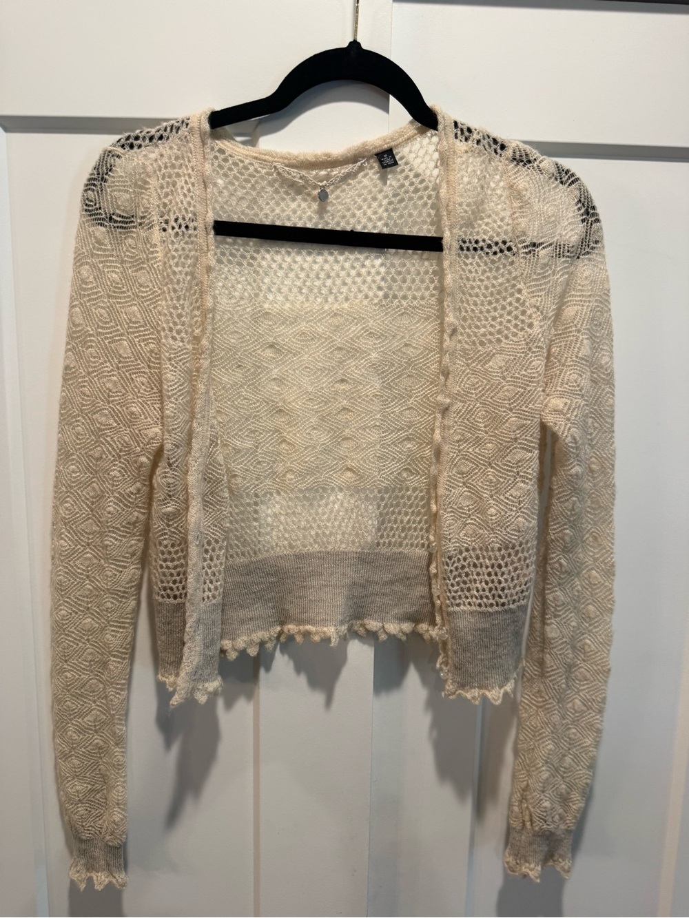 Anthropologie Cream Open-Knit Crochet Cardigan Knit and Knotted